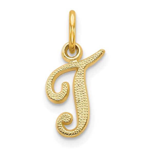 14K Yellow Gold Script Letter T Initial Charm - Picture 5 of 7